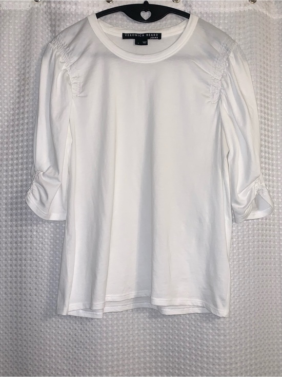 Veronica Beard Tops - Veronica Beard Waldorf Ruched Sleeve Tee. White Pima Cotton. S